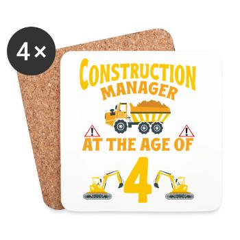 Construction Party 4th Birthday 4 Years Old truck - Coasters (set of 4) - white - Front