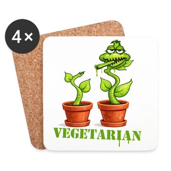 Vegetarian Carnivorous Plant Cartoon - Coasters (set of 4) - white - Front