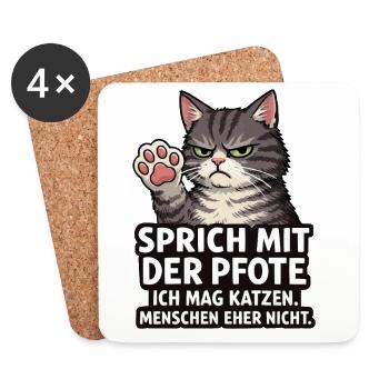 Sprich mit der Pfote – Grumpy Katze - Coasters (set of 4) - white - Front