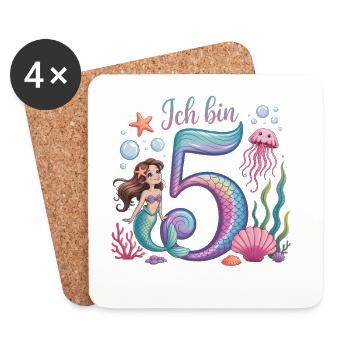 Ich Bin 5 Meerjungfrauen Mädchen 5. Geburtstag - Untersetzer (4er-Set) - Weiß - Vorne
