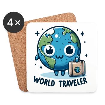 Globe Adventure Cartoon - Coasters (set of 4) - white - Front