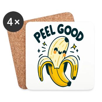 Peel Good Banana Cartoon - Coasters (set of 4) - white - Front