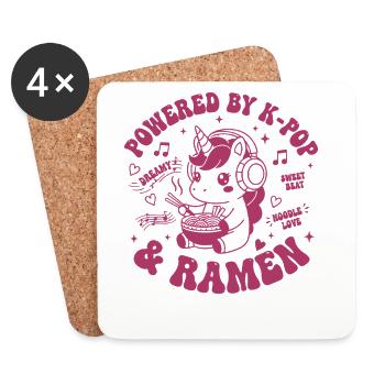 Powered By K-Pop And Ramen Kpop Anime Unicorn - Coasters (set of 4) - white - Front