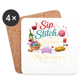 Sip Stitch Repeat Therapy - Coasters (set of 4) - white - Front