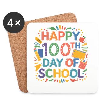 Célébration du 100e jour d’école – Illustration colorée de l’apprentissage - Dessous de verre (lot de 4) - blanc - Devant