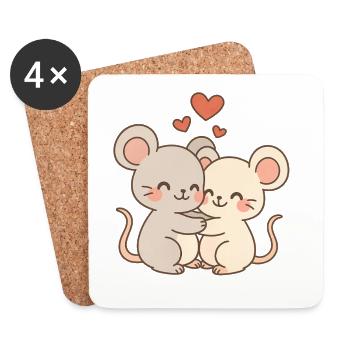 Maus Paar Liebe Couple Verliebt - Untersetzer (4er-Set) - Weiß - Vorne
