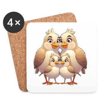 Bird Family Cuddle - Coasters (set of 4) - white - Front