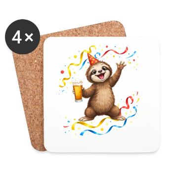 Sloth Party Celebration with Beer - Coasters (set of 4) - white - Front