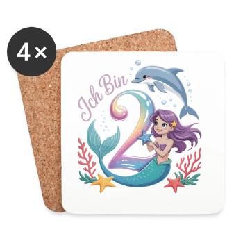 Je suis 2e anniversaire de la fille sirène - Dessous de verre (lot de 4) - blanc - Devant