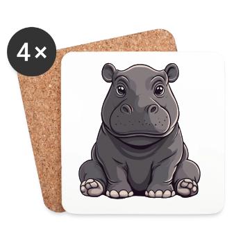 Dessin animé de l’hippopotame câlin - Dessous de verre (lot de 4) - blanc - Devant