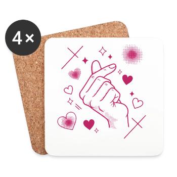 Kpop Musique coréenne Doigts mignons Cœur Amour Corée - Dessous de verre (lot de 4) - blanc - Devant