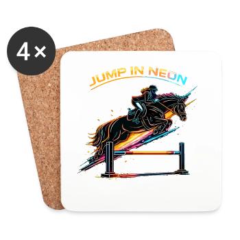 Jump in Neon – Show Jumping in Neon Style - Coasters (set of 4) - white - Front