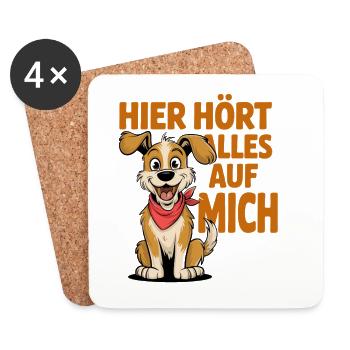 Ici, tout écoute mon chien drôle qui dit pour - Dessous de verre (lot de 4) - blanc - Devant