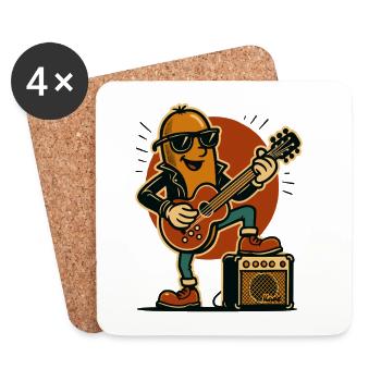Rocking Hotdog Sausage Guitarist - Coasters (set of 4) - white - Front