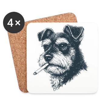 Hundeporträt von Schnauzer mit Zigarette - Untersetzer (4er-Set) - Weiß - Vorne