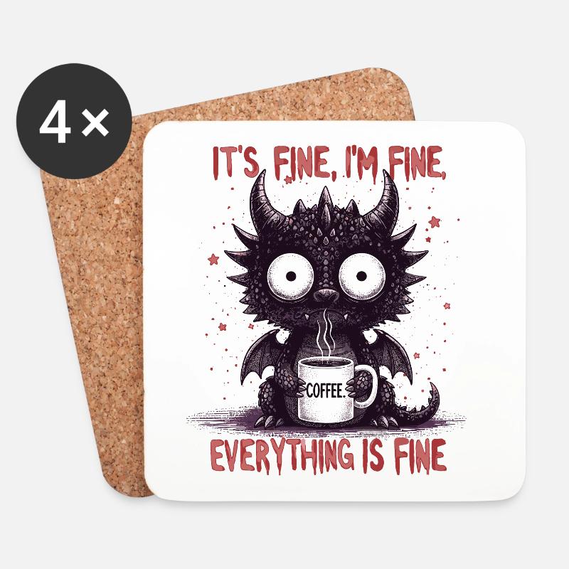 Its Fine Im Fine Kaffee Drachen - Untersetzer (4er-Set) - Weiß