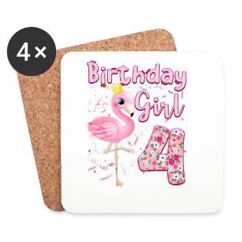 4th Birthday Girls Flamingo 4 Years Old - Coasters (set of 4) - white - Front