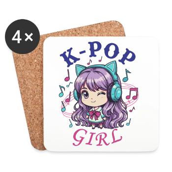K-Pop Girl Cute Korean Music Anime Kpop Fans - Coasters (set of 4) - white - Front