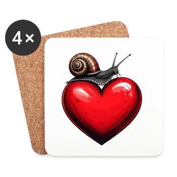 Escargot sur un cœur - Dessous de verre (lot de 4) - blanc - Devant