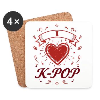 Pop coréenne Je K-Pop Musique coréenne Amour mignon Kpop - Dessous de verre (lot de 4) - blanc - Devant