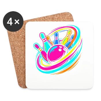 Bowling Ball and Pins Strike - Coasters (set of 4) - white - Front