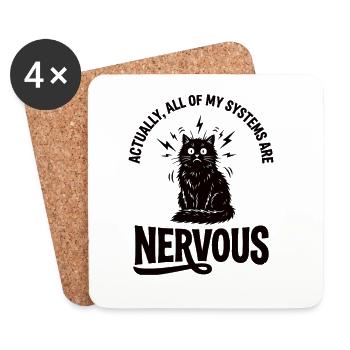 Real Irony Cat Nervous System Statement - Coasters (set of 4) - white - Front