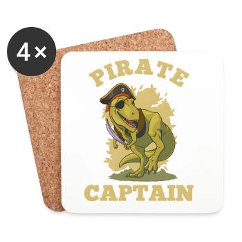 T-Rex Pirate – Capitaine Dinosaure Drôle - Dessous de verre (lot de 4) - blanc - Devant