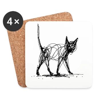 Minimalistisch, Gezeichnete Katze, Minimalismus - Untersetzer (4er-Set) - Weiß - Vorne