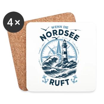 Wenn die Nordsee ruft | Leuchtturm Kompass - Untersetzer (4er-Set) - Weiß - Vorne