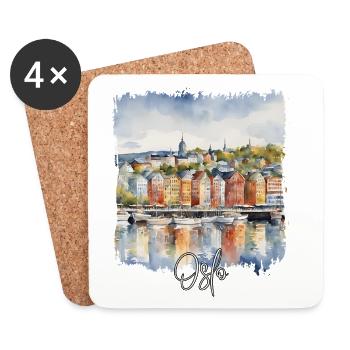 Aquarelle d’Oslo, Oslo, Norvège - Dessous de verre (lot de 4) - blanc - Devant