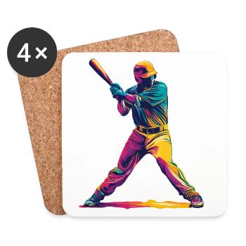 Farbexplosion Baseballschläger - Untersetzer (4er-Set) - Weiß - Vorne