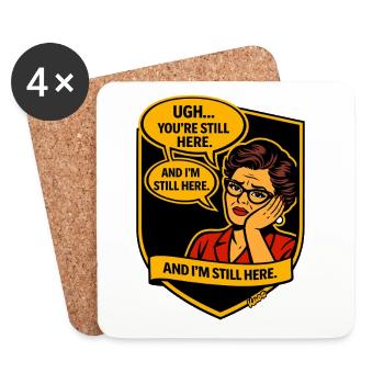 Retro Comic Lady: Still Here - Coasters (set of 4) - white - Front