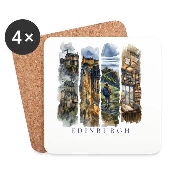 Voyage de vacances à Édimbourg – Motif de la ville écossaise - Dessous de verre (lot de 4) - blanc - Devant