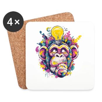 Graffiti de singe lumineux - Dessous de verre (lot de 4) - blanc - Devant