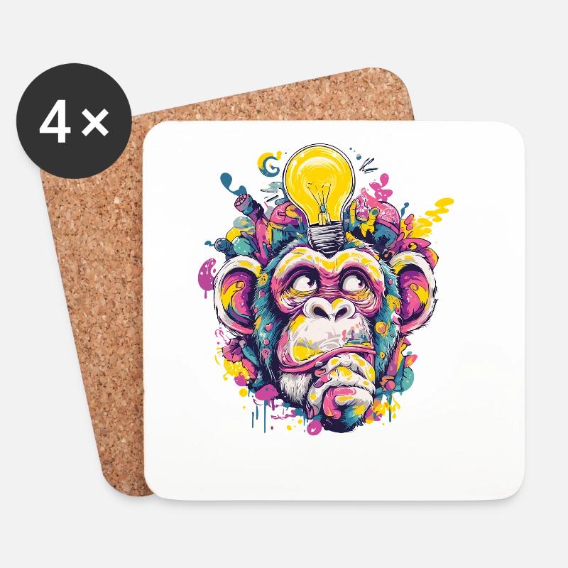 Glowing Monkey Graffiti - Coasters (set of 4) - white