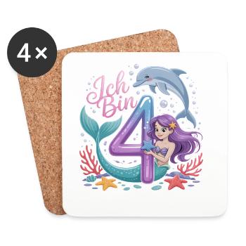 Je suis 4e anniversaire de la fille sirène - Dessous de verre (lot de 4) - blanc - Devant