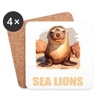 Sea Lions Sea Lion - Coasters (set of 4) - white - Front