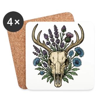 Os de cerf avec couronne de fleurs - Dessous de verre (lot de 4) - blanc - Devant
