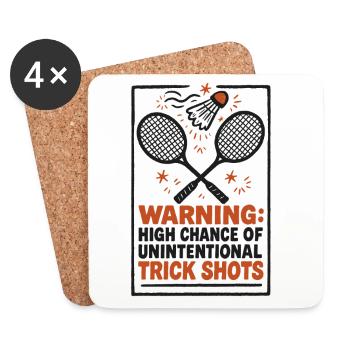 Warning Trick Shots | Badminton Humor - Coasters (set of 4) - white - Front