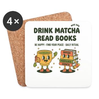 Boire matcha, lire, lire, lire, matcha, thé, lire, lire - Dessous de verre (lot de 4) - blanc - Devant