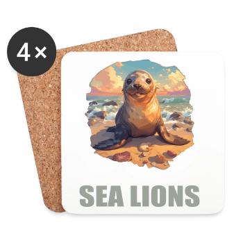 Sea Lions Sea Lion - Coasters (set of 4) - white - Front
