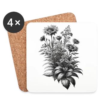 Graue Botanische Blumenbouquet Illustration - Untersetzer (4er-Set) - Weiß - Vorne