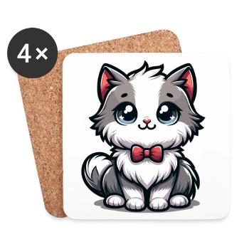 Petit chaton câlin avec nœud papillon rouge - Dessous de verre (lot de 4) - blanc - Devant