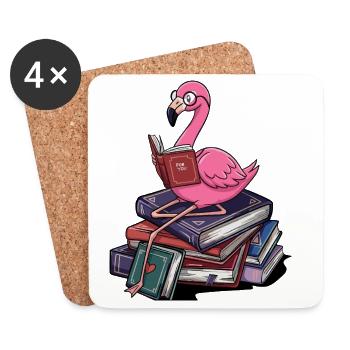 Rat de bibliothèque Flamant rose lisant des livres Art - Dessous de verre (lot de 4) - blanc - Devant
