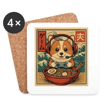 Ramen Corgi Gaming Anime Japanese Noodle Bowl - Coasters (set of 4) - white - Front
