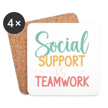 Citation d’assistant social Le soutien est un travail d’équipe social - Dessous de verre (lot de 4) - blanc - Devant