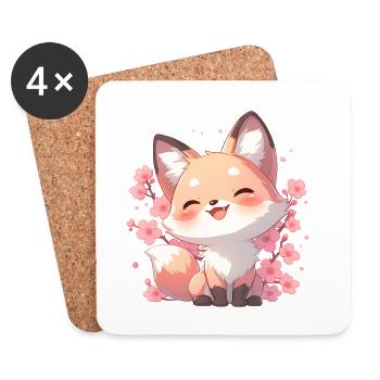 Kawaii Fuchs Sakura - Japan Style Chibi Design - Untersetzer (4er-Set) - Weiß - Vorne