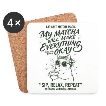 Chats Café, matcha magique que mon matcha fera - Dessous de verre (lot de 4) - blanc - Devant