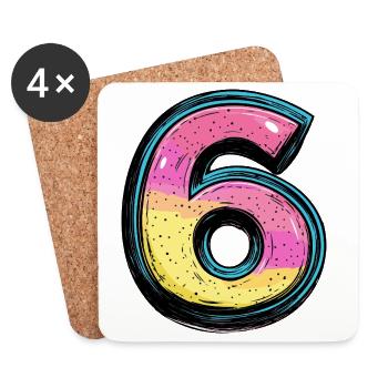 6 Zahl Bunt - Untersetzer (4er-Set) - Weiß - Vorne