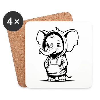 Kuscheliger Elefant im Hoodie - Untersetzer (4er-Set) - Weiß - Vorne